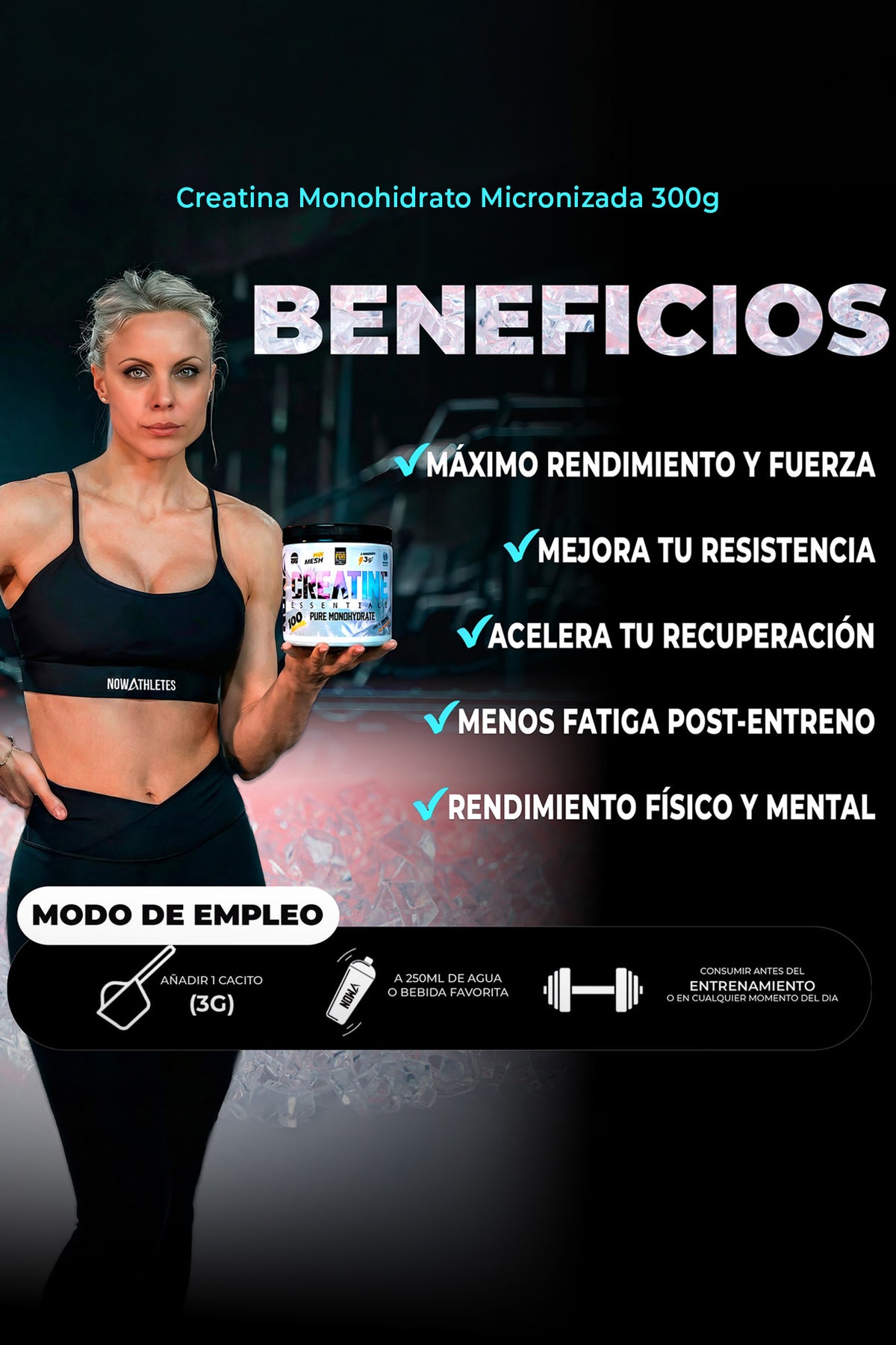 Creatina Monohidrato de máxima pureza y calidad, sabor Lemon Paradise.
