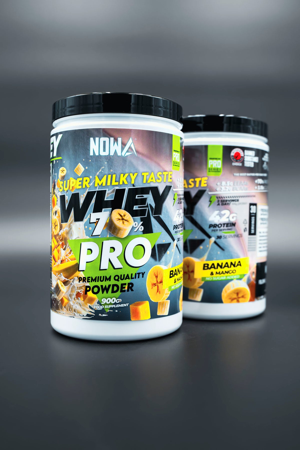 Proteina Whey PRO con EEAAs / BCAAs + Glutamine - Banana & Mango