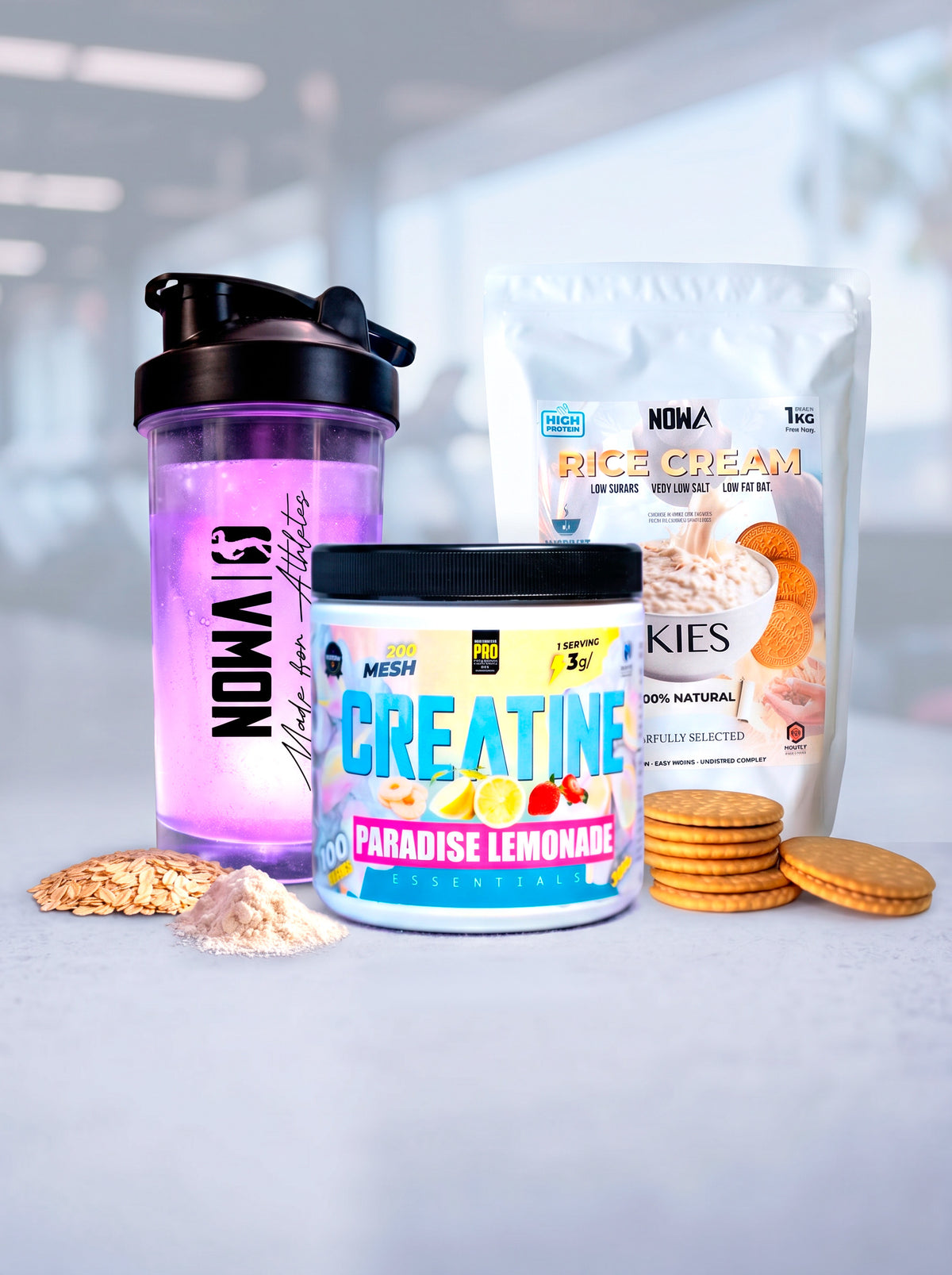 PACK ESSENTIAL - Creatina + Crema de Arroz + Shaker