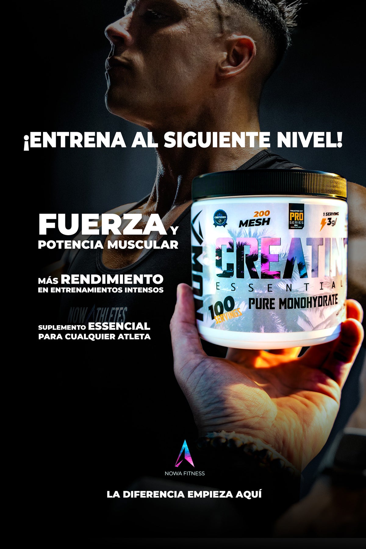 Creatina 100% Monohidrato de máxima pureza y calidad.